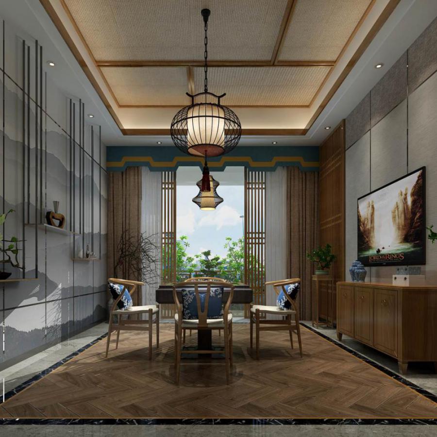 新中式休闲棋牌室模型